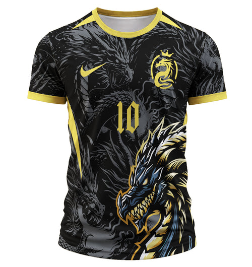 Mockup Frente arte digital dragão dourado para camisa interclasse 2026