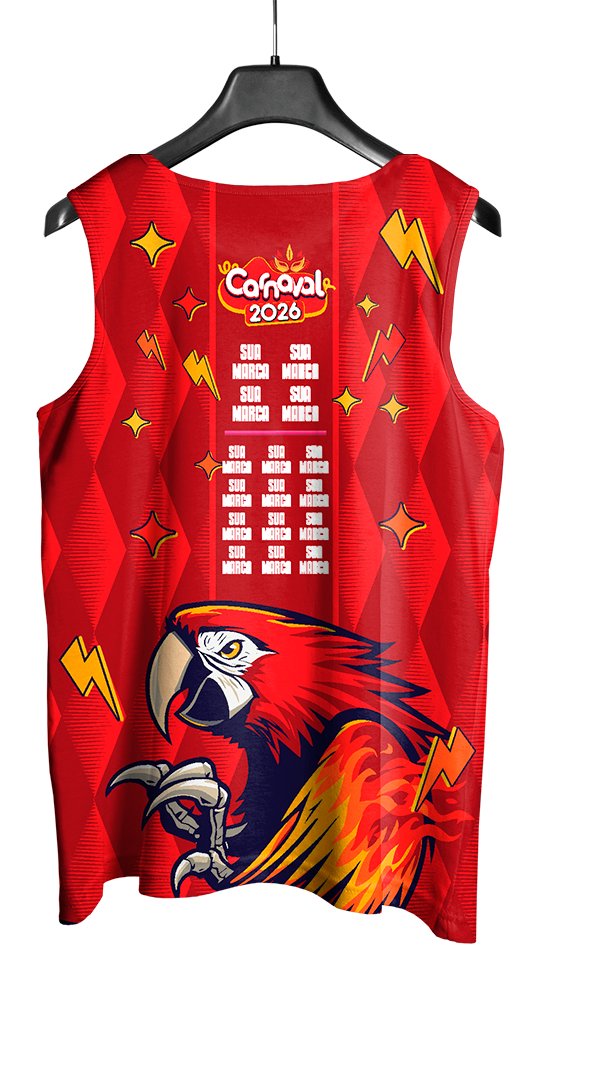 Arte Vetor Abadá Carnaval 2026 Arara Vermelha - Mockup Costas