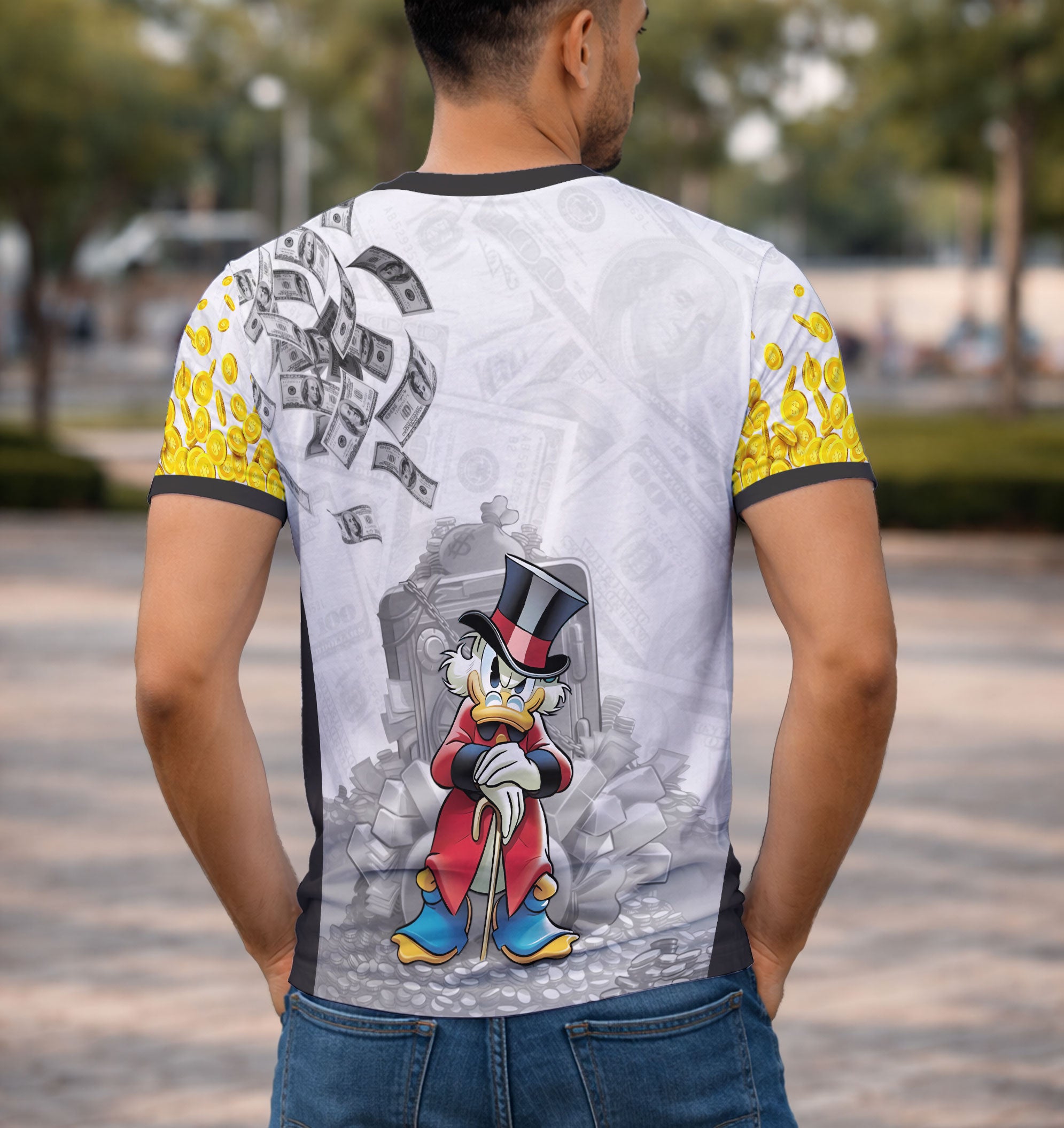 modelo usando camisa interclasse tio patinhas 2026 costas
