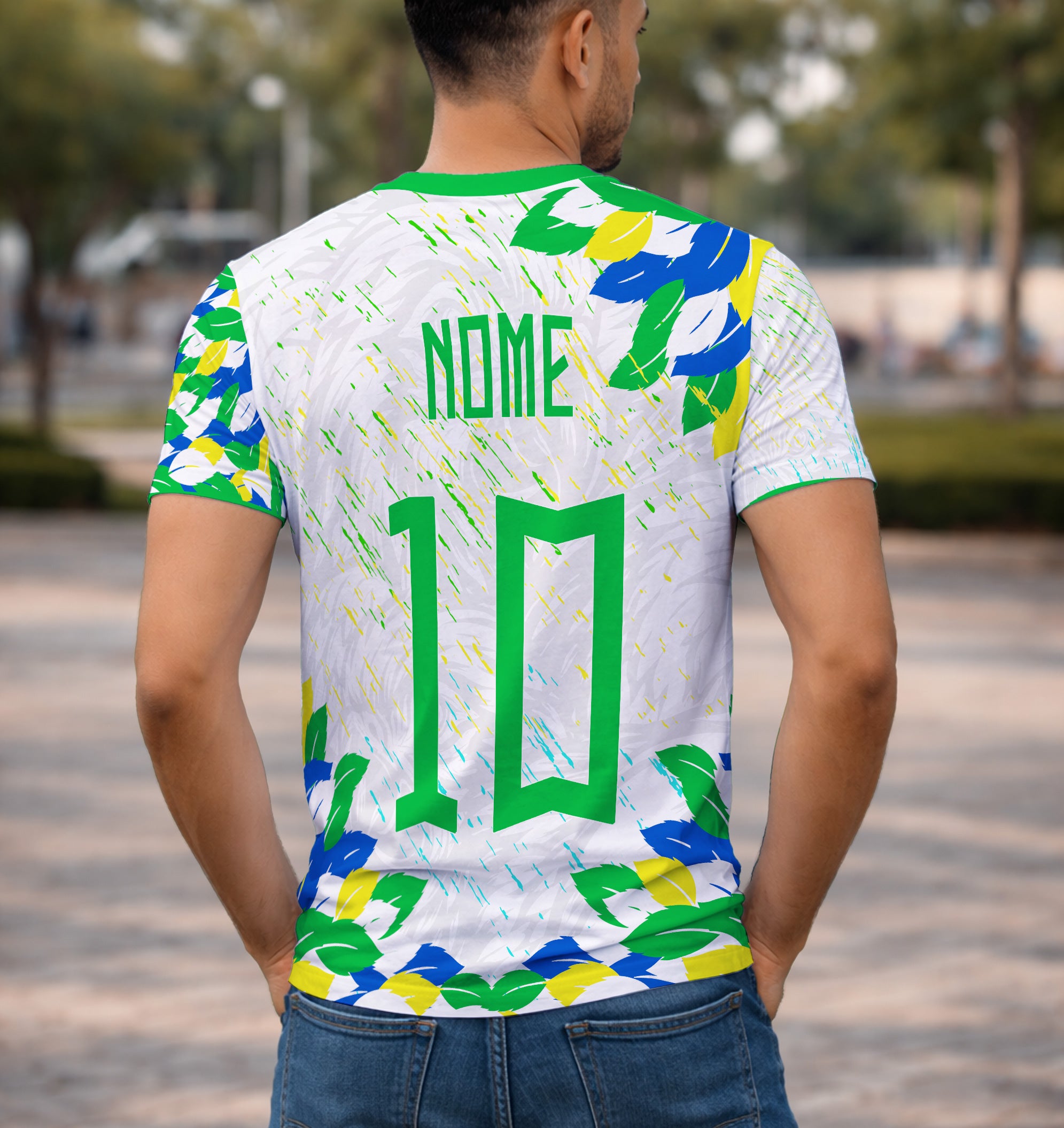 Modelo usando camisa costas arte vetor arara costas