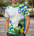 Modelo usando camisa frente arte vetor arara costas